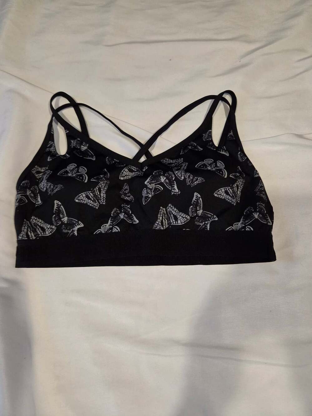 Pink Active Black Butterfly Print Crisscross Bra L